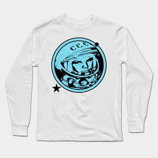 Yuri Gagarin - The First Man In Outer Space - (Blue Print) Long Sleeve T-Shirt by RCDBerlin